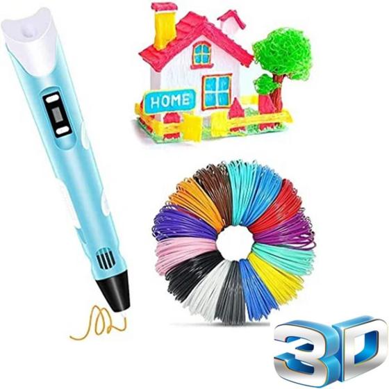 Imagem de Caneta 3d Infantil Impressão Completa Azul Criativa USB Refil Criança