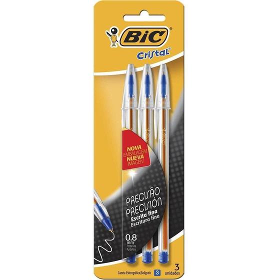 Imagem de Caneta Bic Esferografica Cristal Fina Azul 3 Unidades 0.8Mm