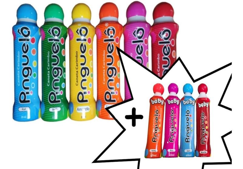 Imagem de Caneta Bolinha Pinguelô 80ml Kit Com 6 + Kit 4 Bolinha Baby