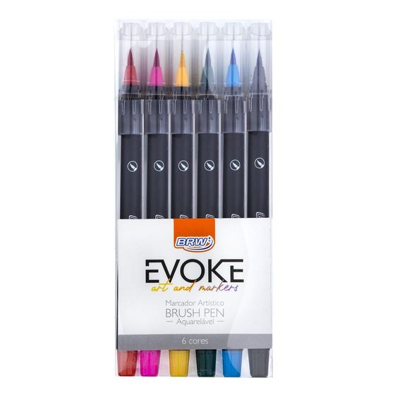 Imagem de Caneta Brush Aquarelável BRW Ponta Pincel com 6 Cores Evoke