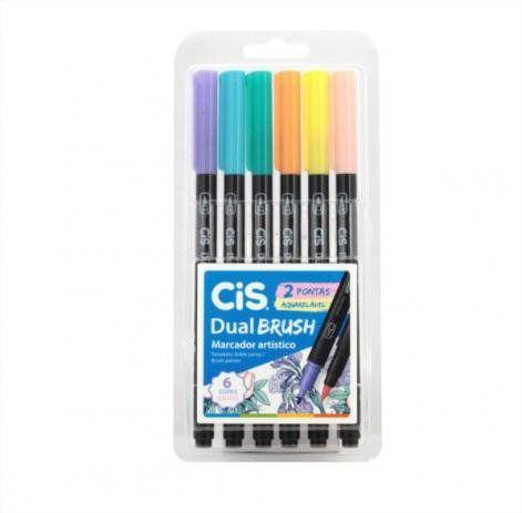 Imagem de Caneta Brush Pen Dual Pincel Aquarelável Cis 6 Cores Pastel