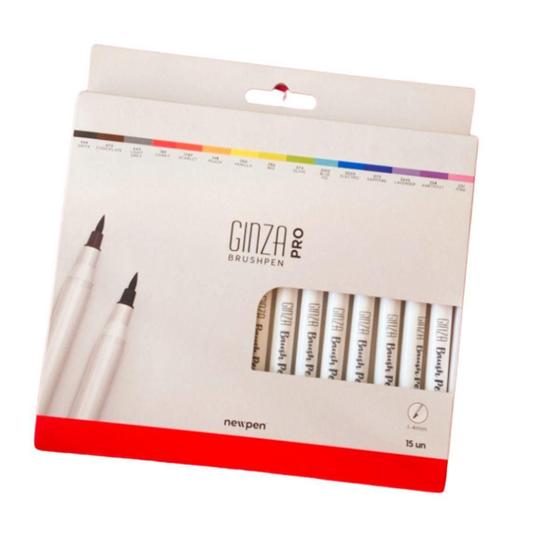 Imagem de Caneta Brush Pen Ginza Pro Newwpen Com 15 Cores Sortidas