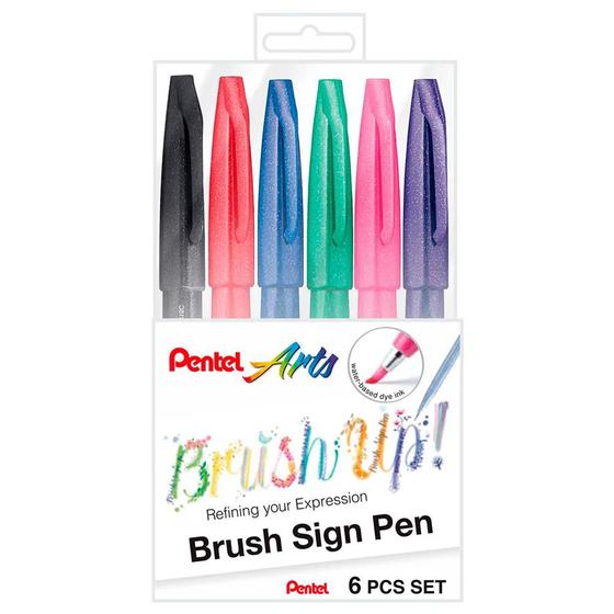 Imagem de Caneta Brush Sign Pen Estojo com 6 Cores - Pentel