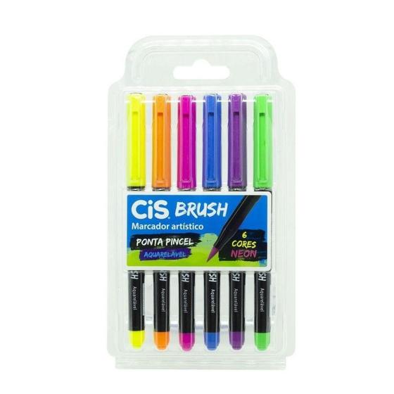 Imagem de Caneta Cis Brush Pen Aquarelável Neon 6Un.