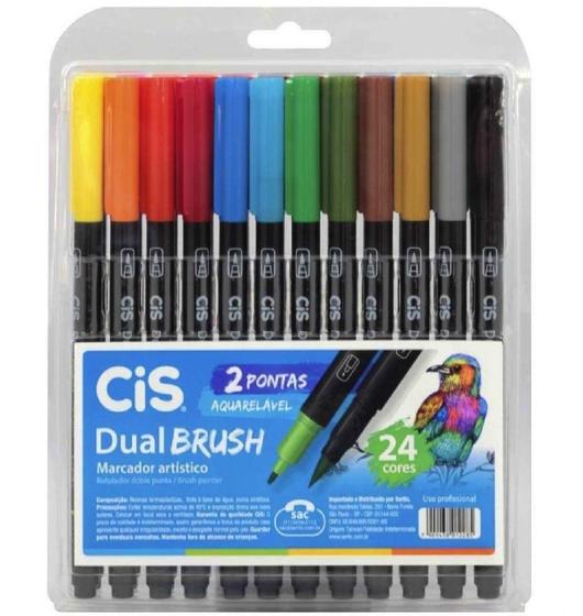 Imagem de Caneta CIS Dual Brush Aquarelável  Estojo Com 24 Cores