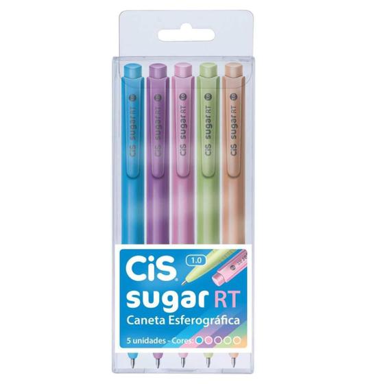 Imagem de Caneta Cis Sugar Retrátil Estojo c/5 Cores Pastel