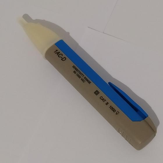 Imagem de Caneta Detectora de Fase Sonora e Visual C/ Lanterna e 1 Botao Azul / Cinza