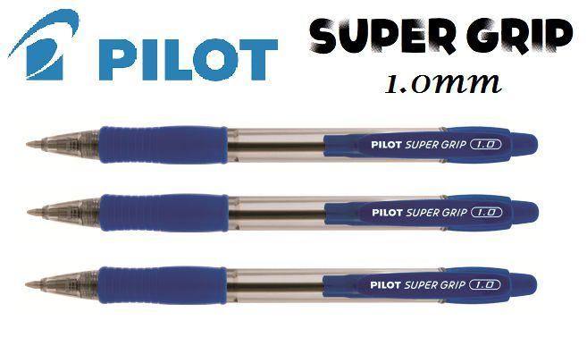 Imagem de Caneta Esferográfica Azul Pilot Super Grip 1.0 Kit com 3