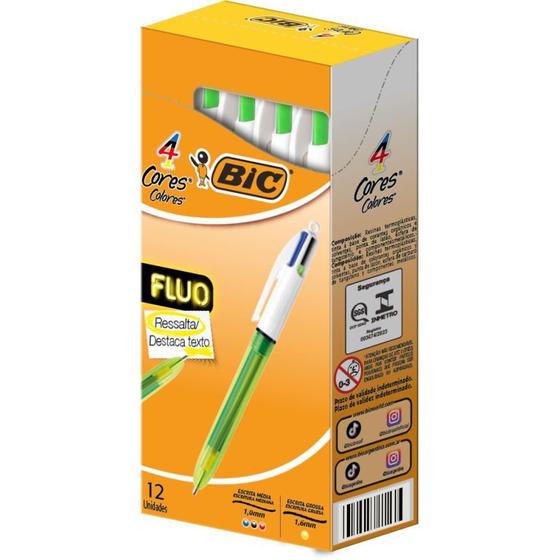 Imagem de Caneta Esferográfica BIC 4 Cores Fluo Ponta 1.6MM - Caixa com 12