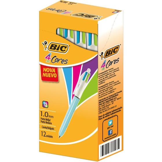 Imagem de Caneta Esferográfica BIC 4 Cores Refresh Corpo Azul - Caixa com 12