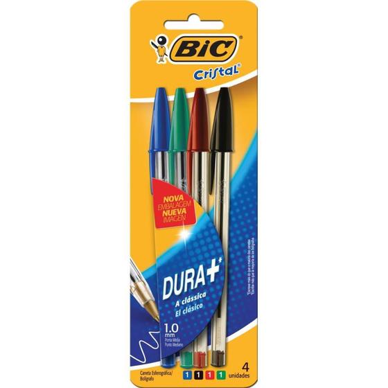 Imagem de Caneta Esferográfica BIC Cristal Dura+ AZUL, Preta, Vermelha e Verde