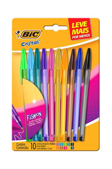 Caneta Esferográfica Bic Cristal Fashion 1.2mm Colors com 10 Unidades Menor preço em Caneta Esferográfica Bic Cristal Fashion 1.2mm Colors com 10 Unidades
