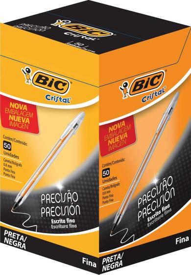 Imagem de Caneta Esferográfica BIC Cristal Preta Escrita Fina - 50 uni