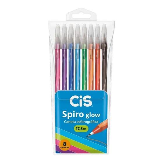 Imagem de Caneta Esferográfica CIS Spiro Glow 0,7mm - Kit com 8 canetas