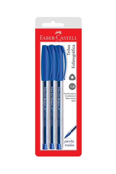 Imagem de Caneta Esferográfica Faber-Castell Trilux 1.0mm Azul com 3 Unidades