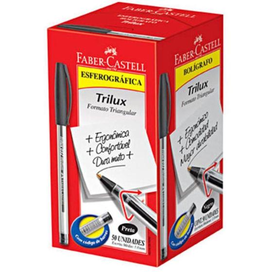 Imagem de Caneta Esferográfica Faber-Castell Trilux Preta 50 Un.