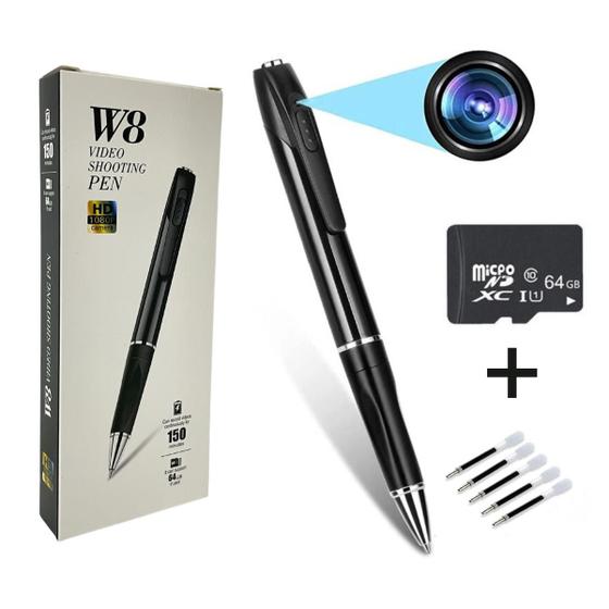 Caneta Espiã Mini Câmera Oculta e Escuta 1080p + Cartão 64GB - Espia ...