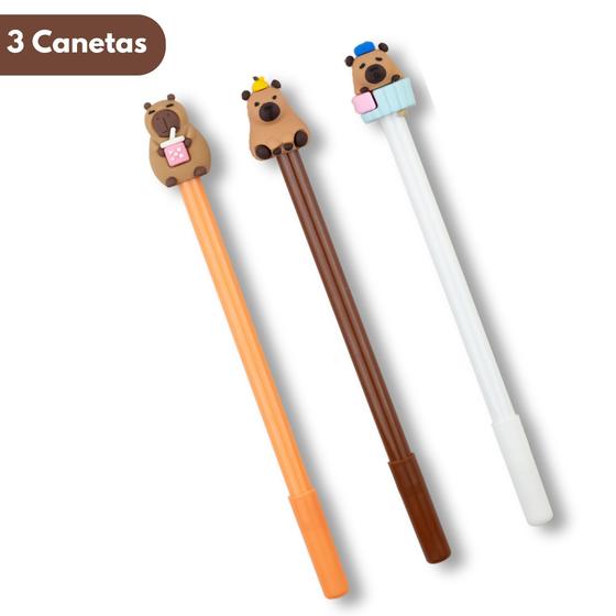 Imagem de Caneta Gel Papelaria Fofa Kit com 3/6/9/12 Peças Ponta Fina Escolar Capivara Fofa