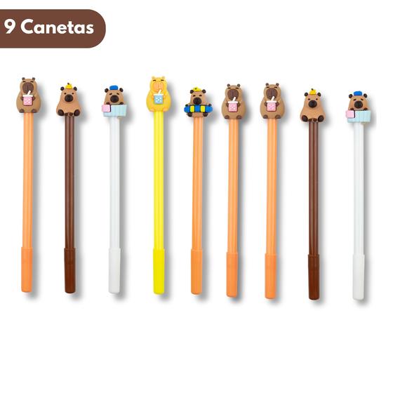 Imagem de Caneta Gel Papelaria Fofa Kit com 3/6/9/12 Peças Ponta Fina Escolar Capivara Fofa