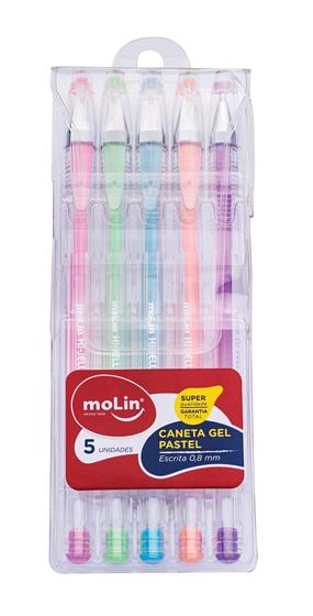 Imagem de Caneta Gel Pastel Escrita 0,8mm 05 Cores Molin