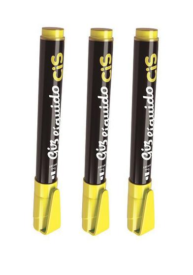 Imagem de Caneta Giz Líquido P/Vidro Lousa Vitrine Amarelo Kit com 3