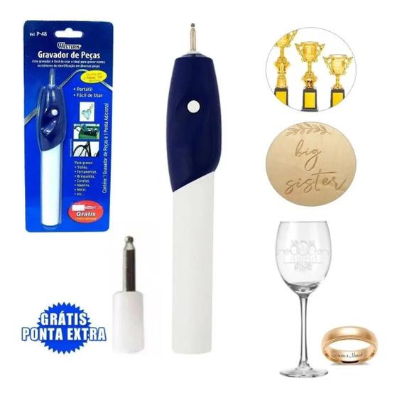Caneta Gravadora Peças Metal Vidro Madeira Plástico Portátil - Western Imagem de Caneta Gravadora Peças Metal Vidro Madeira Plástico Portátil