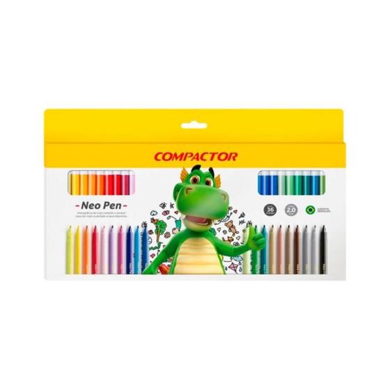 Caneta Hidrocor Compactor Neo Pen Gigante 2.0mm 36 Cores - Caneta ...