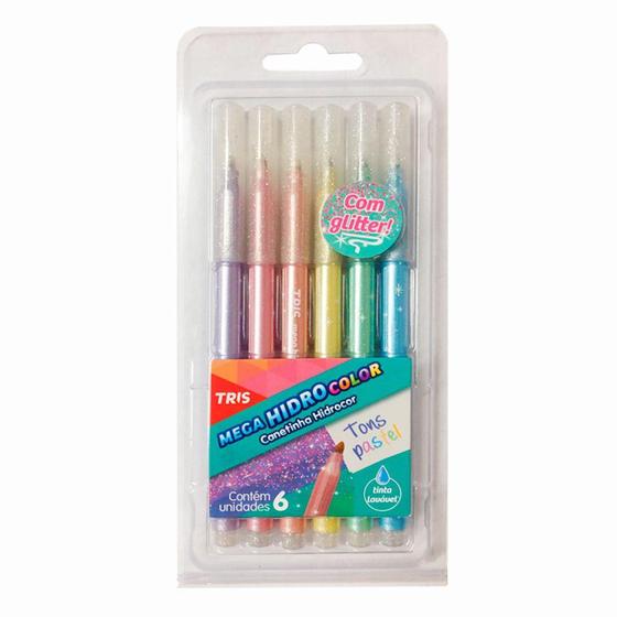 Imagem de Caneta HidroCor Tris Tons Pastel com Glitter 6 Cores