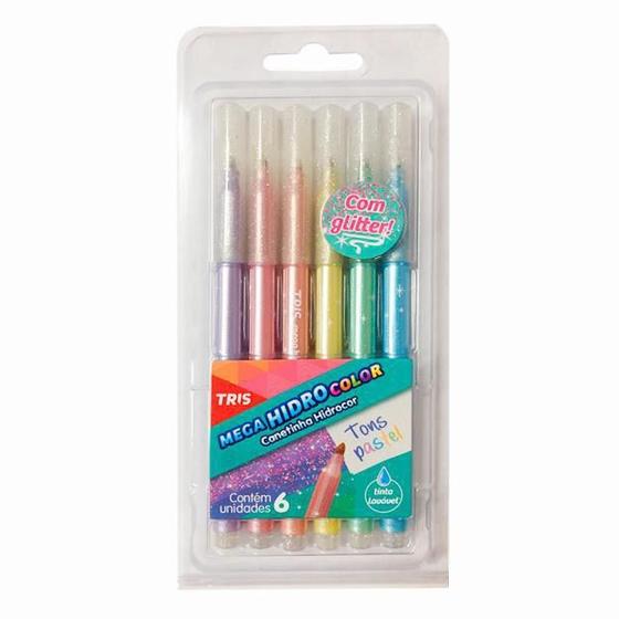 Imagem de Caneta Hidrocor Tris Tons Pastel Com Glitter 6 Cores