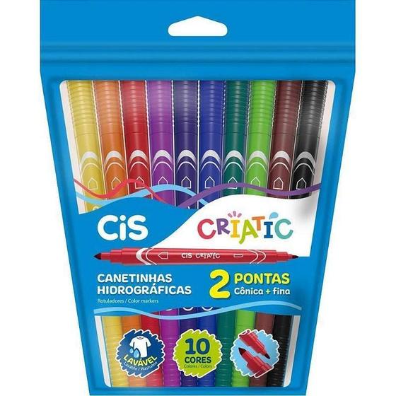 Imagem de Caneta Hidrográfica Cis Criatic 2 Pontas 10 Cores