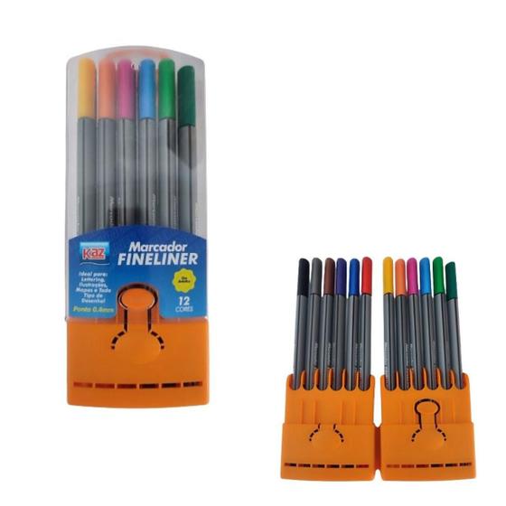 Imagem de Caneta Hidrográfica Fineliner 0,4 mm 12 Cores Uso Artístico KZ734