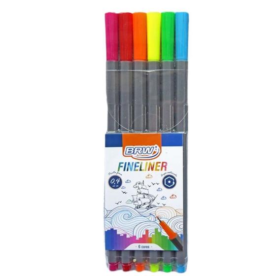 Imagem de Caneta Hidrográfica Fineliner Cores Vibrantes 0.4mm com 6 Unidades - BRW