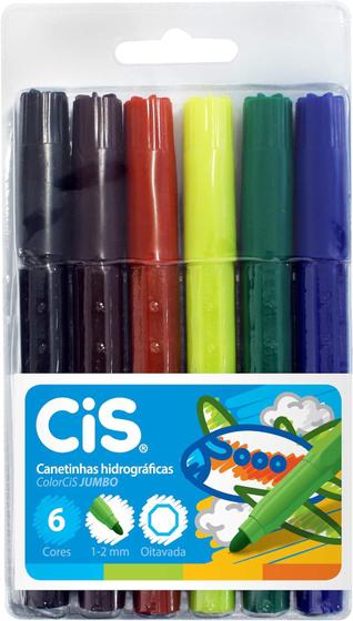 Imagem de Caneta Hidrográfica Oitavada 6 Cores Jumbo Cis - Infantil