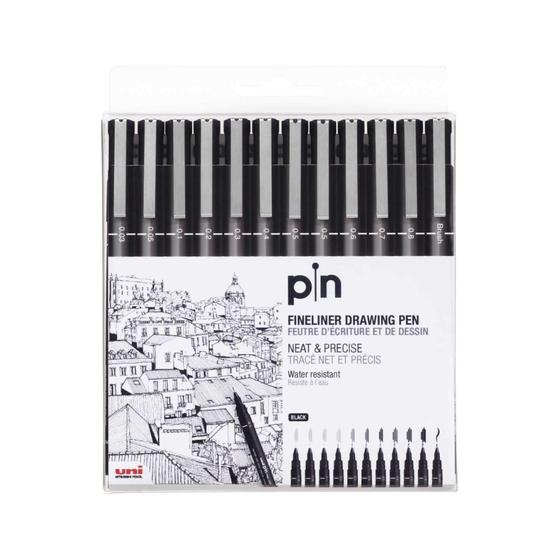 Imagem de Caneta Hidrográfica Uni Pin Preto Com 12 Unidades
