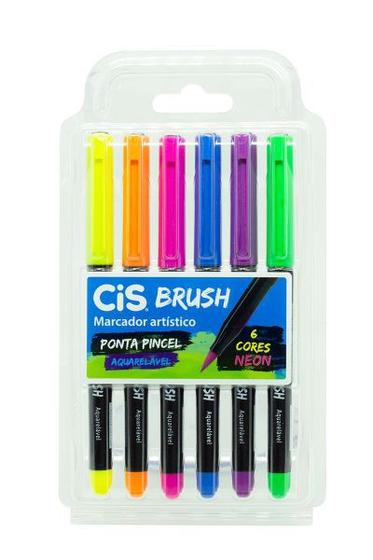 Imagem de Caneta Lettering Brush Pen C/6 Cores Neon Aquarelável