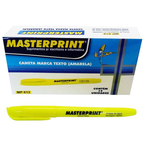Imagem de Caneta Marca Texto Amarela com Ponta Chanfrada MP612 Masterprint / Caixa com 12 Unidades