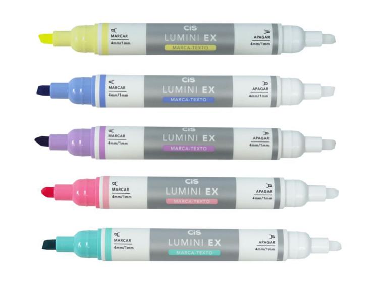 Imagem de Caneta Marca-texto Apagável Lumini Ex Cis Kit C/ 5 Cores