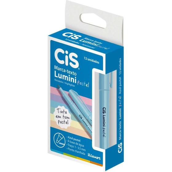 Imagem de Caneta Marca Texto CIS Lumini Azul Pastel CX com 12