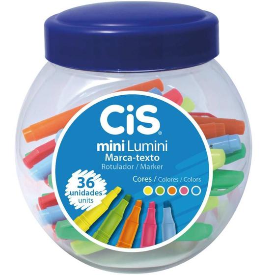 Imagem de Caneta Marca Texto CIS Mini Lumini 5 Cores Pote com 36 Unidades