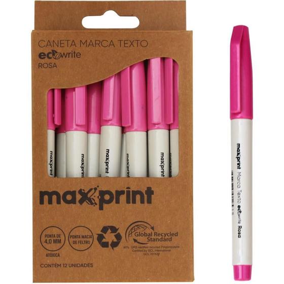 Imagem de Caneta MARCA-TEXTO Ecowrite Rosa 4MM Maxprint - Caixa com 12 Unidades