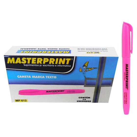 Imagem de Caneta Marca Texto Rosa com Ponta Chanfrada Pincel MP 612 / Caixa com 12 Unidades Masterprint MP612