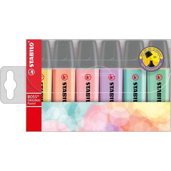 Caneta Marca Texto Stabilo Boss 06 Cores Pastel Sertic Estojo Menor preço em Caneta Marca Texto Stabilo Boss 06 Cores Pastel Sertic Estojo