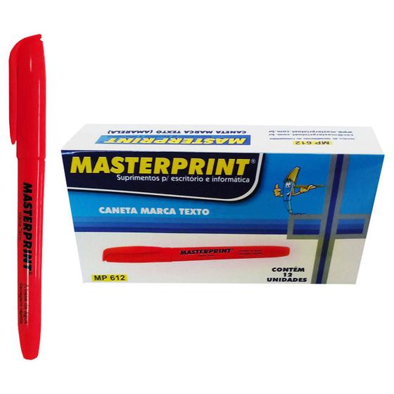 Imagem de Caneta Marca Texto Vermelha com Ponta Chanfrada Masterprint MP-612 Pincel MP 612 / Caixa 12 Unidades