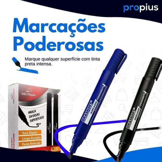 Imagem de Caneta Marcador Permanente 12 Unidades Tinta Preta Pintura