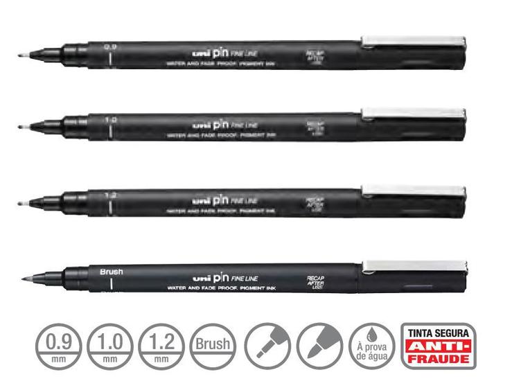 Imagem de Caneta Nanquim Uni Pin Uni-ball Kit C/4 (09, 10, 12 E Brush)