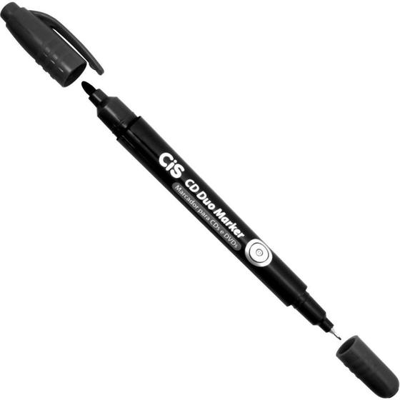 Imagem de Caneta para CD 10MM CIS Duo Marker 2 Pontas Preta - Caixa com 12 Unidades