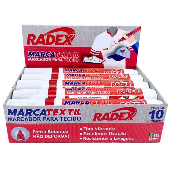 Imagem de Caneta para Tecido Marcatêxtil Vermelha - Caixa com 10 Unidades