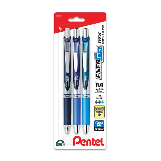 Imagem de Caneta Pentel Energel RTX em gel líquido retrátil de 0,7 mm, pacote com 3