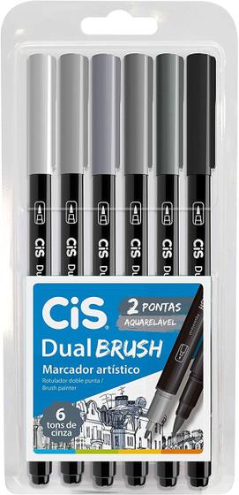 Imagem de Caneta Pincel Aquarelável 6 Tons De Cinza Dual Brush Cis