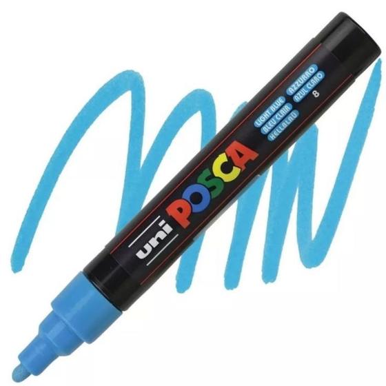 Imagem de Caneta Posca Azul Claro PC-5M Marcador Arte Multiuso 8 Seca